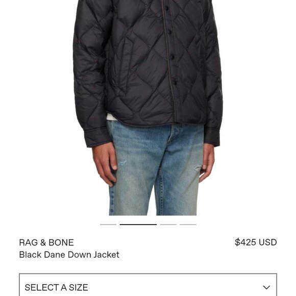 Designer 'Rag & Bone' dark grey/black down quilted hunting jacket men's XL - Picture 8 of 8